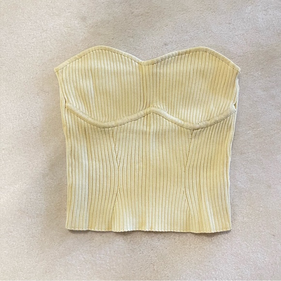 Line and Dot Butter Yellow Strapless Ribbed Tube Top - Picture 1 of 2